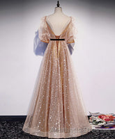 Champagne Sweetheart Tulle Long Evening Prom Dresses, Tulle Formal Dresses